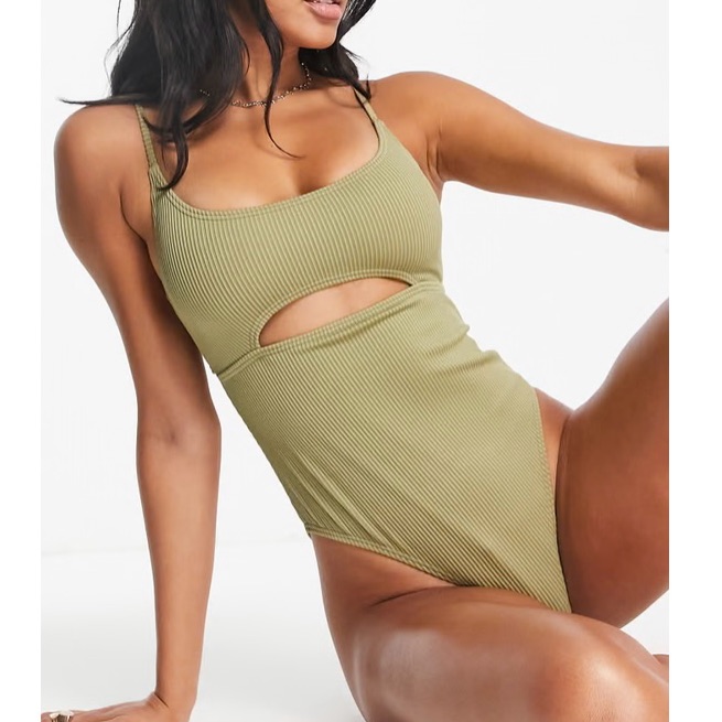 Olive Green Ribbed Cutout Swimsuit Nwt